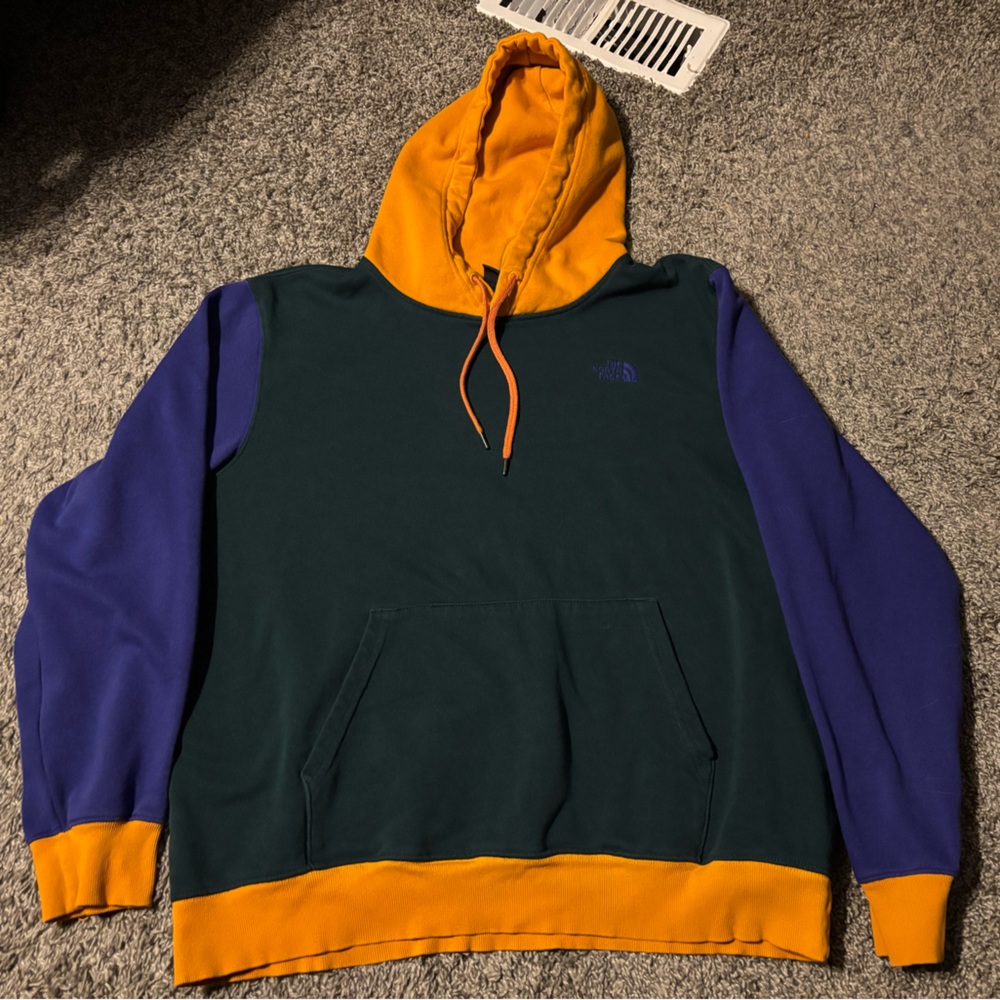 North face Color block Hoodie with Yellow,  dark blue , and Green